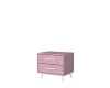 Rosa Nachttisch mit zwei Schubladen und schrägen goldenen Füßen im modernen Design.