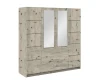 Großer Kleiderschrank in heller Holzoptik mit zwei Spiegeltüren und drei Schubladen.
