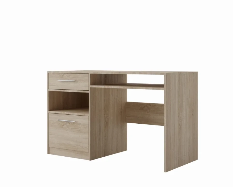 Schreibtisch in Eichenoptik mit Schublade und Ablagefach – modern für das Büro.