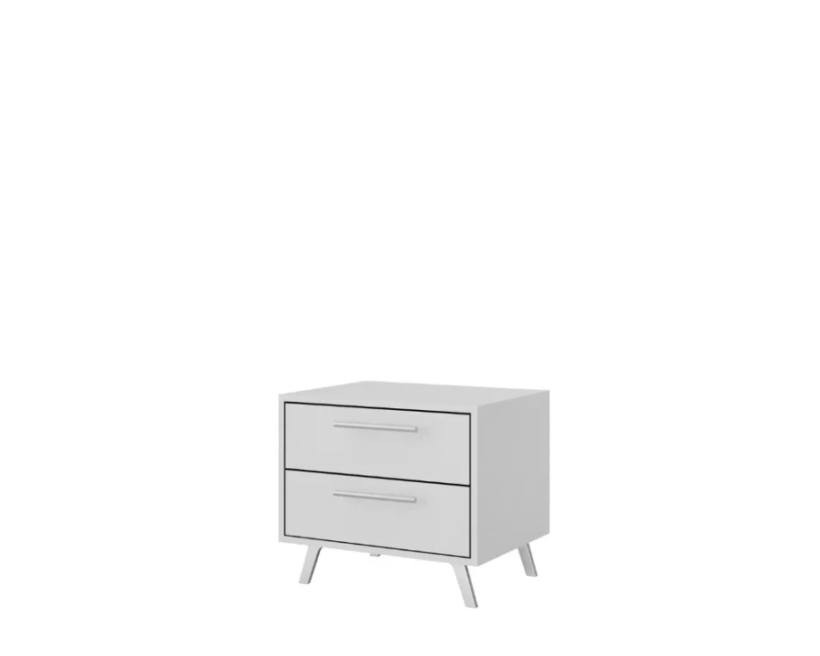 Schlichter weißer Nachttisch mit zwei Schubladen für das Schlafzimmer.