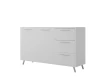 Weißes Sideboard modern mit 2 Türen, 3 Schubladen und silbernen Metallgriffen.