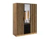 Kleiderschrank in Eiche mit schwarzen Lamellen, Spiegel und drei Schubladen für das Schlafzimmer.