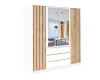 White wardrobe with slats in oak look and practical mirror element.