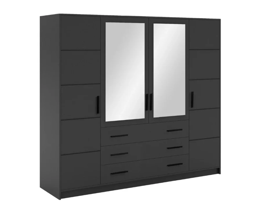 Moderner Kleiderschrank in Anthrazit mit zwei Spiegeltüren und breiten Schubladen