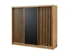 Moderner Kleiderschrank in Eiche mit schwarzen Lamellen und Schiebetüren.