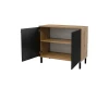 Geöffnetes Sideboard in Eiche und Schwarz mit praktischem Ablagefach innen.