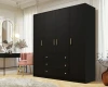 Stilvoller schwarzer Kleiderschrank mit goldenen Details in modernem Ambiente