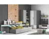 Modernes Jugendzimmer-Set in Grau und Weiß mit Kletterwand, Bett und Kleiderschrank.