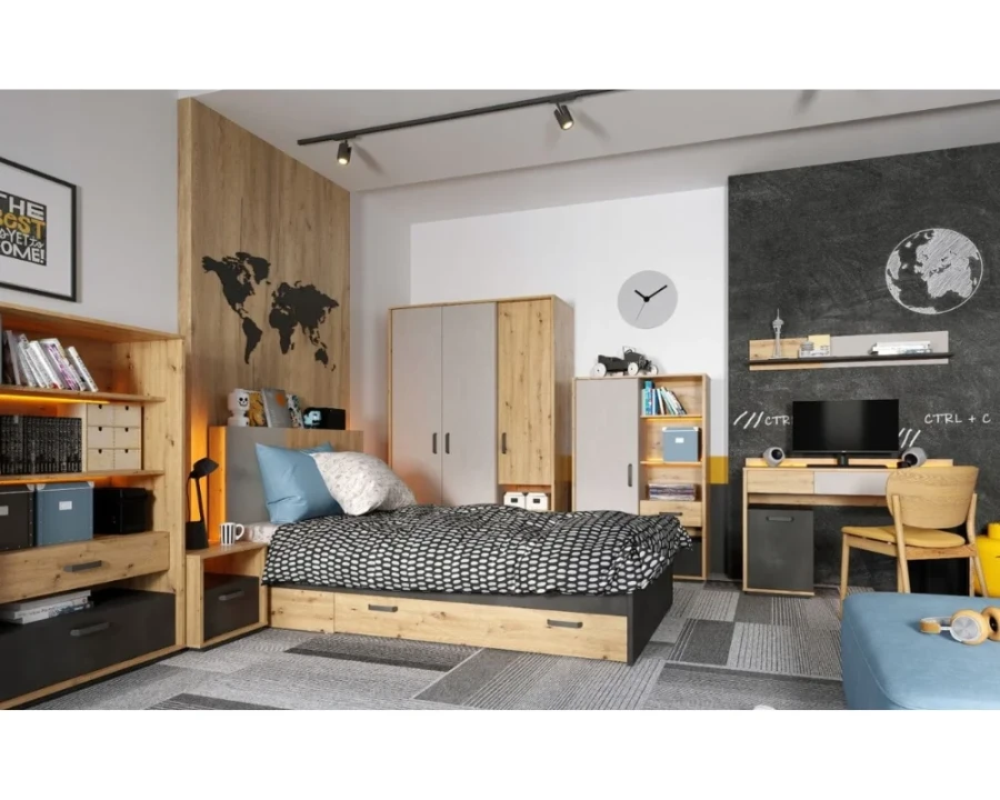 Komplettes Jugendzimmer-Set im modernen Design mit Bett und Schreibtisch