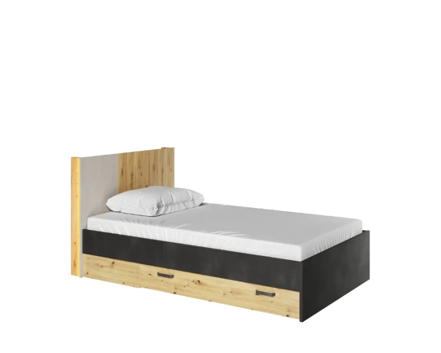 Modernes Jugendbett Eiche und Anthrazit mit integriertem Bettkasten
