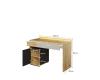 Moderner Schreibtisch in Eiche-Optik mit Maßen 120x82x53 cm, schwarzem Schrank und grauem Schubfach.