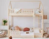 Hausbett Etagenbett aus Holz für Kinderzimmer mit Rausfallschutz und Leiter
