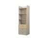 Hohes Standregal in Eiche und Beige mit drei Schubladen für das Kinder- oder Jugendzimmer.