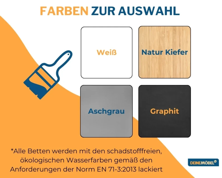Farbauswahl für Betten: Weiß, Natur Kiefer, Aschgrau, Graphit
