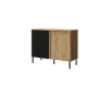 Sideboard Eiche-Optik mit schwarzer Lamellentür, minimalistische Kommode mit Metallfüßen.