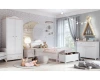 Modernes Kinderzimmer-Set in Weiß und Rosa mit Bett, Kleiderschrank und passenden Möbeln.