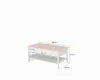Detaillierte Maßangaben für den weißen Kinderzimmer-Couchtisch mit rosa Elementen: 110x47x60 cm.
