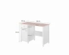 Kinderschreibtisch in Weiß und Rosa mit Maßangaben für das Kinderzimmer.