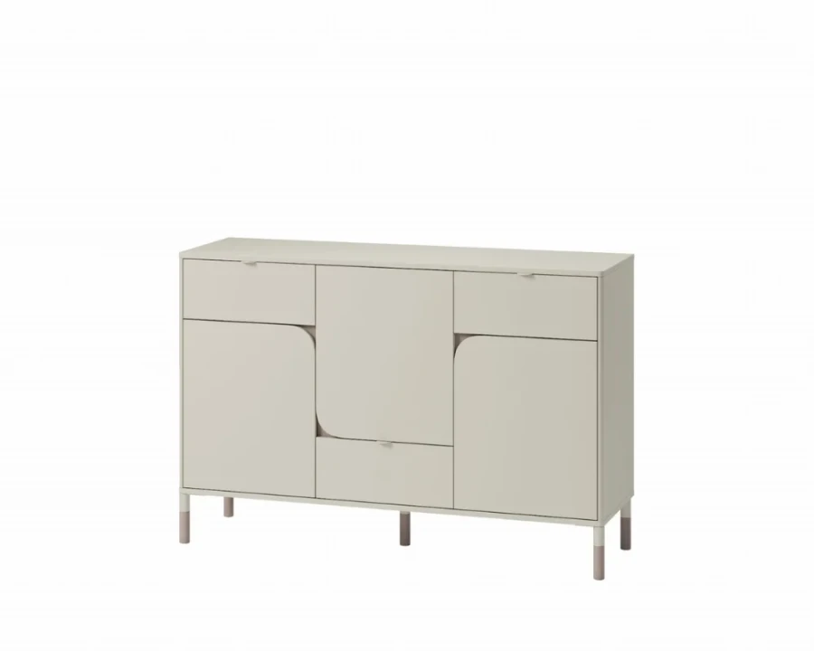 Moderne beige Kommode mit asymmetrischen Fronten für das Kinderzimmer.