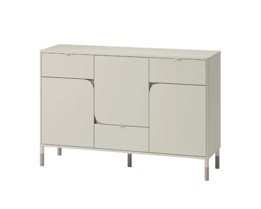 Modernes beiges Sideboard mit asymmetrischem Design für das Kinderzimmer.