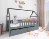 Dunkelgraues Hausbett für das Kinderzimmer mit zwei ausziehbaren Schubladen für extra Stauraum.