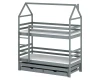 Grijs huisbed stapelbed met extra slaapplek en twee laden.