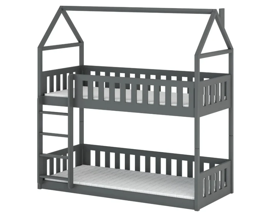 Dunkelgraues Hausbett Etagenbett für Kinder, freigestellt.