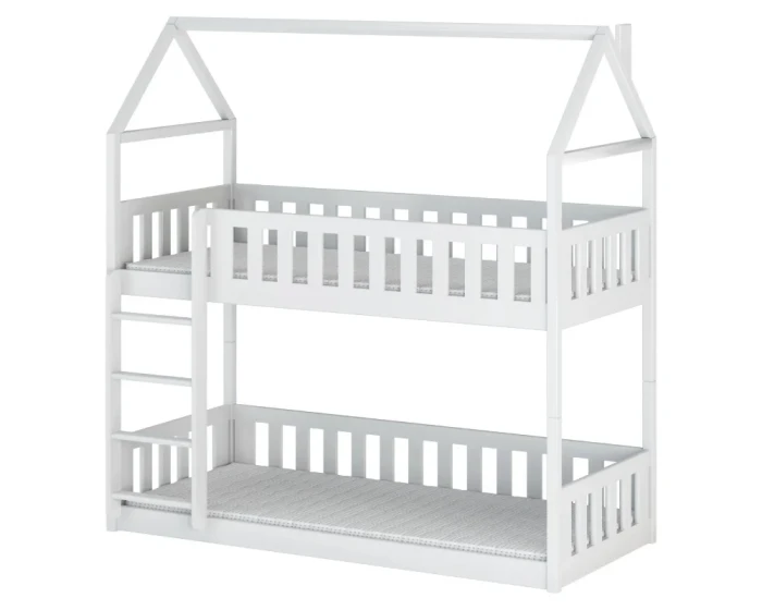 Freistehendes weißes Hausbett Etagenbett aus massivem Holz für das Kinderzimmer