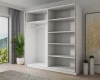 Detailansicht der Innenausstattung eines weißen Schlafzimmerschranks.