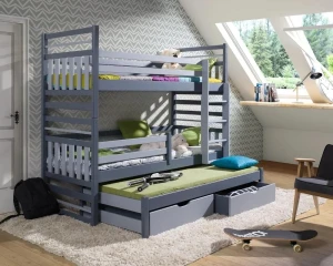 HENRY 90x190 Graphit + Grau (Leiter rechts) Etagenbett Ausziehbett für 3 Kinder Deine Möbel