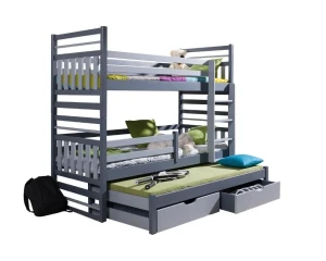 HENRY 90x190 Graphit + Grau (Leiter rechts) Etagenbett Ausziehbett für 3 Kinder Deine Möbel