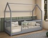 Graues Hausbett für Kinder mit Rausfallschutz im modernen Kinderzimmer.