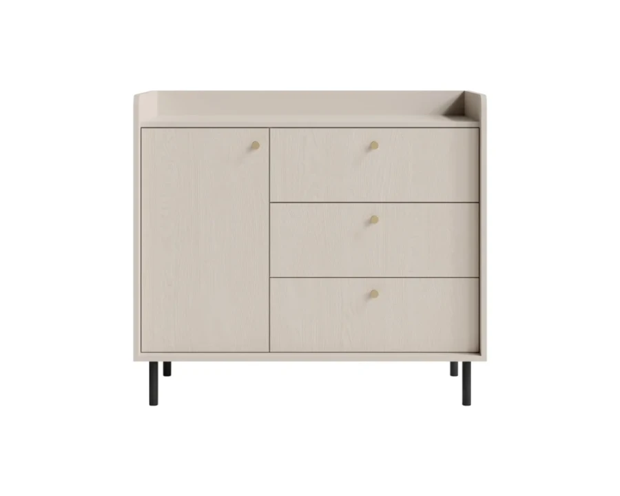 Sideboard Georgia mit drei Schubladen und einer Tür im minimalistischen skandinavischen Design.