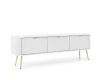 Elegantes weißes Sideboard mit vertikaler Riffel-Optik und goldenen Metallfüßen.