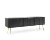 Elegantes schwarzes Sideboard mit geriffelter Front und goldenen Metallbeinen.