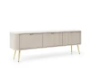 Modernes beiges TV-Lowboard mit Rillen-Design und schmalen goldenen Füßen.