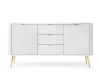 Modernes weißes Sideboard mit geriffelter Front und eleganten goldenen Beinen.