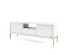 Modernes TV-Lowboard in Weiß mit geriffelter Front und eleganten goldenen Beinen.