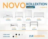 Infografik der NOVO Möbelkollektion mit Modellnummern und Abmessungen