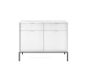 Elegantes weißes Sideboard mit vertikaler Rillenstruktur und goldenen Griffen.