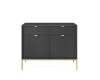 Dunkelgraues Sideboard mit vertikal geriffelter Front und goldenem Metallfuß-Gestell.