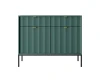 Dunkelgrünes Sideboard mit Riffel-Optik und schwarzen Metallbeinen.
