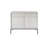 Frontansicht: Weißes Sideboard mit geriffelten Türen und schwarzen Metallfüßen.