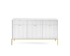 Modernes weißes Sideboard mit Riffel-Optik und goldenen Beinen. Frontansicht.