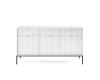 Weißes Sideboard mit geriffelter Front und schwarzen Metallfüßen. Frontansicht.