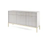 Weißes Sideboard mit goldenem Gestell und geriffelter Oberfläche.