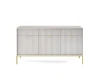 Frontalansicht weißes Sideboard mit Riffelstruktur und goldenen Beinen.