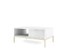 Moderner weißer Couchtisch mit geriffelter Front und elegantem Goldgestell.