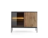 Frontalansicht des Sideboards Sentio mit eleganten Eichenlamellen und schwarzem Korpus.