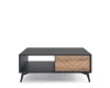 Moderner Couchtisch Diamant in Schwarz mit Eichen-Schublade im Fischgrät-Design, Frontansicht.